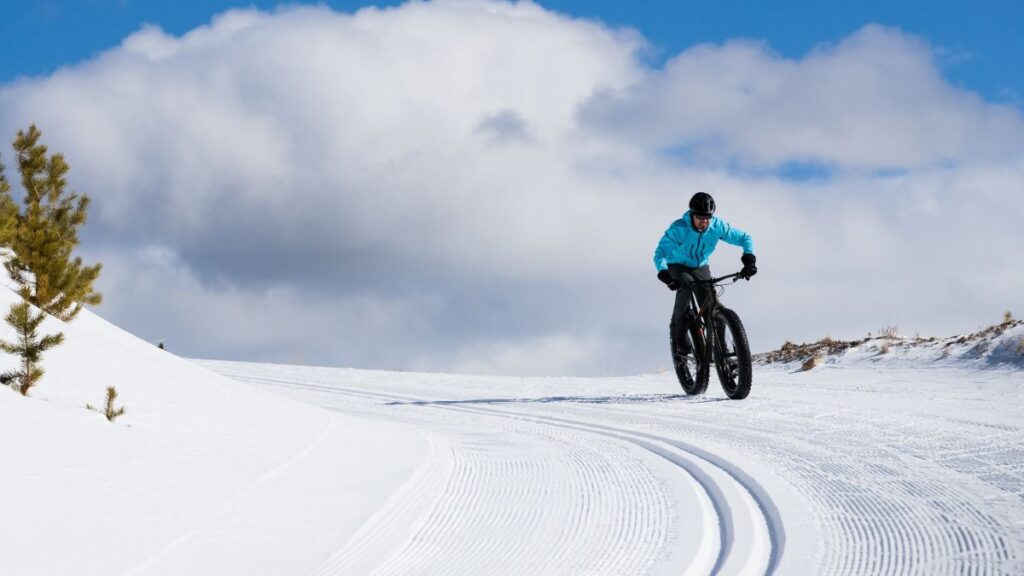 trek mountainbike in de sneeuw